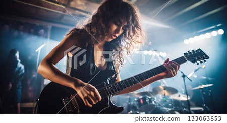 Rockstar Guitarist Performing on Stage. Generative ai 133063853