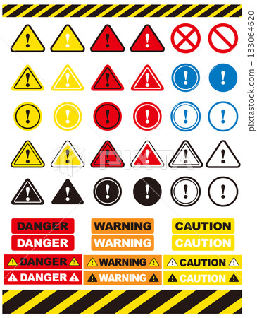 Caution and warning mark icon set. Vector illustration on white background. 133064620