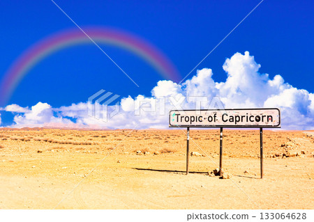 Spectacular view of the scorching hot Namib Desert and the Tropic of Capricorn sign 133064628