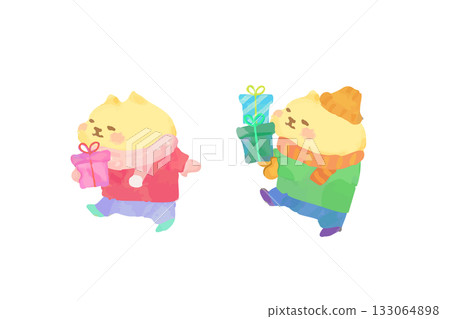 可愛的貓咪叼著禮物散步－水彩插畫 133064898
