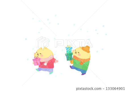 Cute cat walking with a present - watercolor illustration Cute cat walking with a present - watercolor illustration 133064901