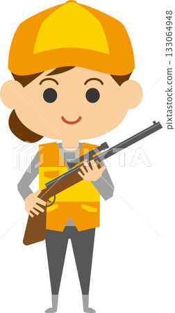 狩獵俱樂部成員手持獵槍的圖片插圖（女性） 133064948