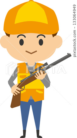 圖片插圖：一名狩獵俱樂部成員手持獵槍（男性） 133064949