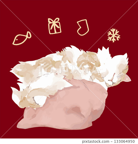 水彩貓－冬眠系列：米色西伯利亞貓 133064950