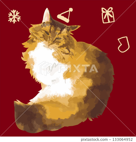 水彩貓－冬眠系列：三色西伯利亞貓 133064952