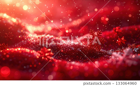 Festive scene with red snowflakes and sparkling lights creates warm holiday atmosphere Festive scene with red snowflakes and sparkling lights creates warm holiday atmosphere 133064960
