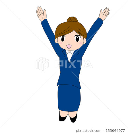 圖：一名身穿西裝的女子舉起雙臂跳躍 133064977