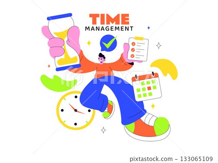 Vector Illustration Of Time Management With Clock Settings, Task Planning, Training Activities, And Scheduling In a Flat Cartoon Style Background Vector Illustration Of Time Management With Clock Settings, Task Planning, Training Activities, And Scheduling In a Flat Cartoon Style Background 133065109