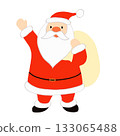 Santa Claus holding a bag full of presents and raising his hand to greet 133065488