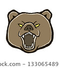 A bear's face with shining eyes and bared fangs, threatening 133065489