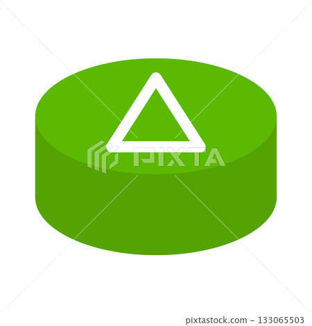 Vector illustration of a simple green triangle button. Transparent background material of a cylindrical game switch 133065503