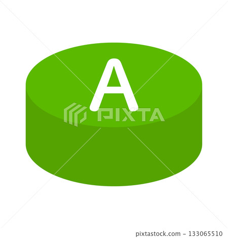 Vector illustration of a simple green A button. Transparent background material of a cylindrical game switch Vector illustration of a simple green A button. Transparent background material of a cylindrical game switch 133065510