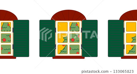 Christmas Window with Tree Seamless Border Christmas Window with Tree Seamless Border 133065823