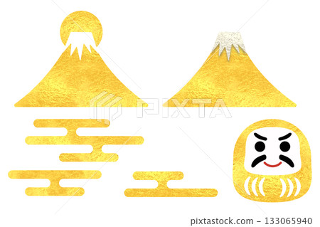 New Year's gold illustration set: Mt. Fuji, Kogasumi, Daruma New Year's gold illustration set: Mt. Fuji, Kogasumi, Daruma 133065940