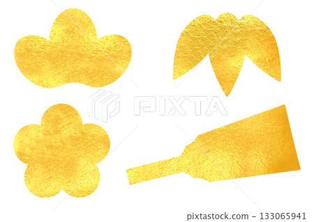 New Year's gold illustration set: pine, bamboo, plum, and battledore New Year's gold illustration set: pine, bamboo, plum, and battledore 133065941