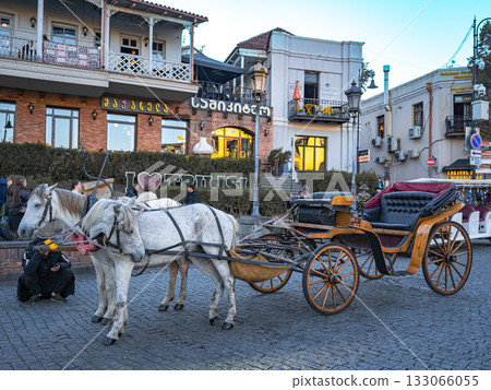 Tourist carriages waiting for passengers in Tbilisi, Georgia Tourist carriages waiting for passengers in Tbilisi, Georgia 133066055