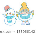 Winter Play Series: Snowman and Girl Cute Illustration 133066142