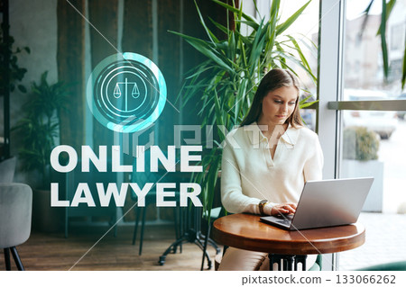 Professional woman working on legal matters at a cozy cafe during the day 133066262