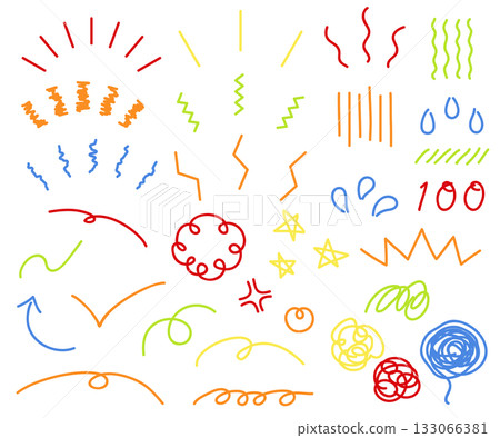 A colorful set of line drawing icons expressing emotions such as surprise and frustration 133066381