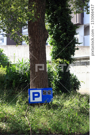 Barber shop sign in the housing complex 133066437