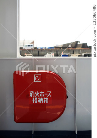 Fire hose box on the ferry deck 133066496