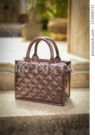 Elegant Brown Quilted Handbag On Outdoor Scenery, Fashion Accessory For Women Elegant Brown Quilted Handbag On Outdoor Scenery, Fashion Accessory For Women 133066531