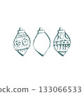 Hand drawn christmas ornament set with round vintage shapes in teal lines for holiday decor cards gift wrap and seasonal projects 133066533