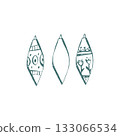 Hand drawn christmas ornament set with long vintage shapes in teal lines for holiday decor cards gift wrap and festive projects 133066534