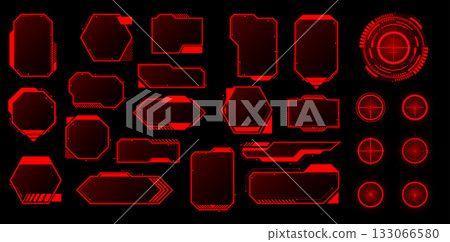 Dynamic red hud elements designed for an action-packed gaming experience with futuristic style Dynamic red hud elements designed for an action-packed gaming experience with futuristic style 133066580