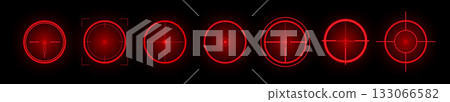 Intense red crosshairs floating in dark digital space Intense red crosshairs floating in dark digital space 133066582