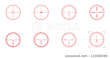 Red crosshair icons set in flat minimal design 133066596