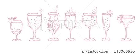 Whimsical Cocktail Outline Set 133066630