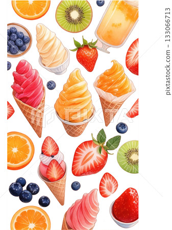色彩繽紛的草莓糖果和冰淇淋插圖 133066713
