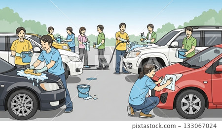 藍天下熱鬧的洗車場 133067024