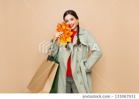 Autumn portrait of beautiful young woman 133067031