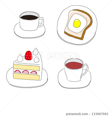 草莓酥餅、茶、麵包和咖啡 133067091