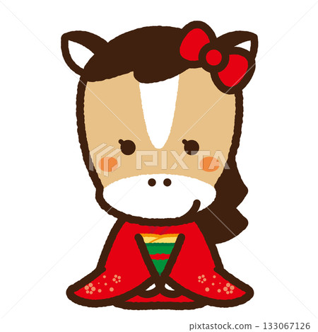 Horse girl giving New Year's greetings Horse girl giving New Year's greetings 133067126