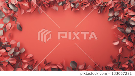 A red background with red leaves decorating the corners and copy space in the center 133067281