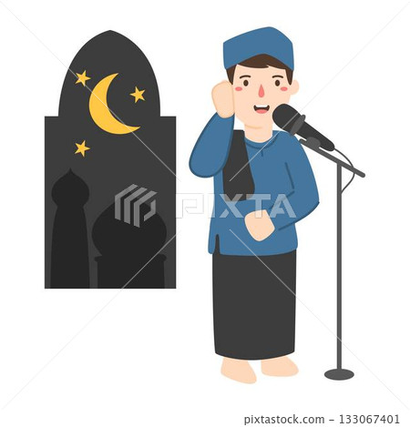 Muslim man doing the call to prayer illustration Muslim man doing the call to prayer illustration 133067401
