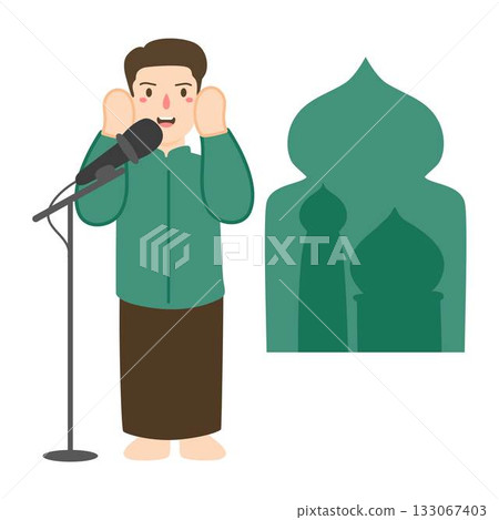 muslim man doing the call to prayer or iqamah illustration 133067403