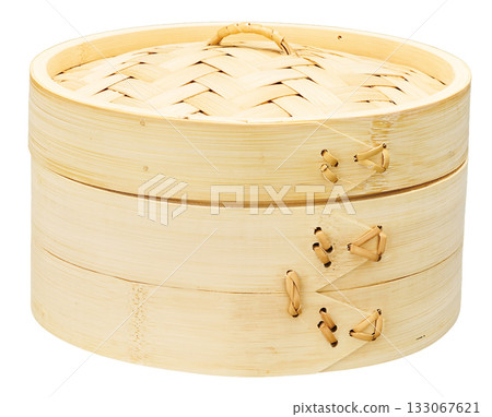 雙層竹蒸籠/中式蒸籠（白色背景） 133067621