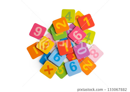 Math number colorful on white background, education study mathematics learning teach. 133067882