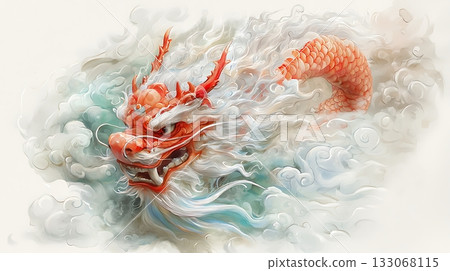 Majestic Red Dragon Swirling Through Clouds with Elegant Details and Fantasy Elements Majestic Red Dragon Swirling Through Clouds with Elegant Details and Fantasy Elements 133068115