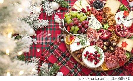 Stylish Christmas Cheese Board: Assorted Charcuterie and Cheese 133068628