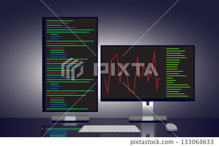 Dual Monitors Displaying Code and Data Analysis Dual Monitors Displaying Code and Data Analysis 133068633