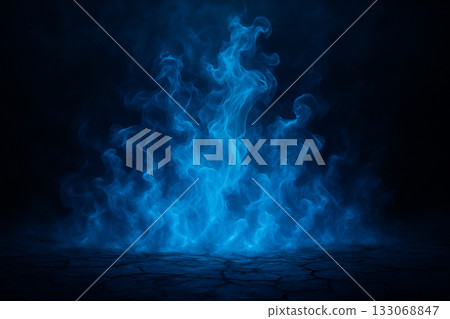 AI generated ultra realistic abstract surreal scene of glowing blue mystical smoke rising from cracked ground in a dark background creating a magical mysterious and powerful atmosphere AI generated ultra realistic abstract surreal scene of glowing blue mystical smoke rising from cracked ground in a dark background creating a magical mysterious and powerful atmosphere 133068847