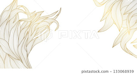 Vector gold floral pattern, elegant line art flowers and leaves, luxury background. Modern design border, frame, wedding cards, branding and decorative template 133068939