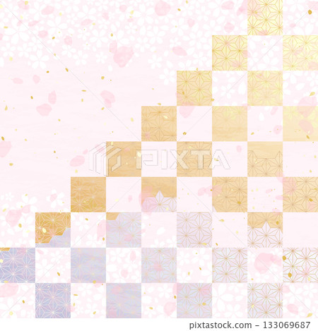 融合了日本傳統圖案和櫻花的日式背景插圖 133069687