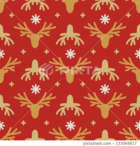 Seamless pattern with dear head and snowflakes Seamless pattern with dear head and snowflakes 133069817