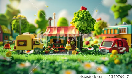 A mobile doll confectionery, bursting with whimsical charm, bringing a world of colorful sweets and joyous moments to children. 133070047